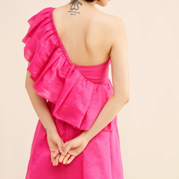 Vibrant Pink Ruffle Mini Dress - Picture 2 of 4